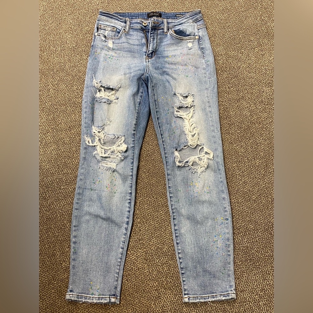 Judy Blue Distressed Boyfriend Confetti Paint Jeans - Size 7/28
